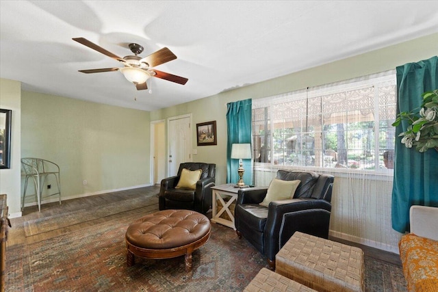 19715 Reed Rd, Cottonwood, CA 96022 - living area featuring ceiling fan and baseboards