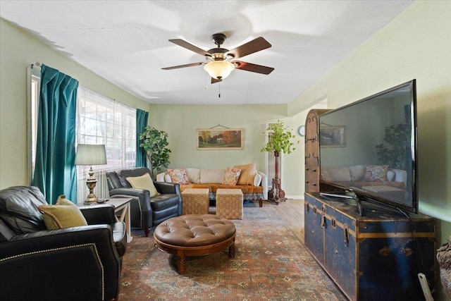 19715 Reed Rd, Cottonwood, CA 96022 - living room featuring a ceiling fan and wood finished floors