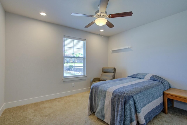 3503 Americana Way, Redding, CA 96003 - bedroom with recessed lighting, a ceiling fan, baseboards, and light carpet