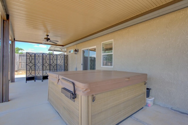 3503 Americana Way, Redding, CA 96003 - view of patio with fence, ceiling fan, and a hot tub