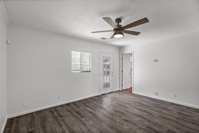 2633 Forest Ct, Redding, CA 96002 - unfurnished room with dark wood-style floors, ornamental molding, and ceiling fan