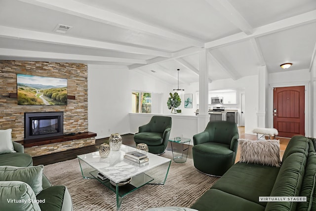 2633 Forest Ct, Redding, CA 96002 - living area with light wood finished floors and a stone fireplace
