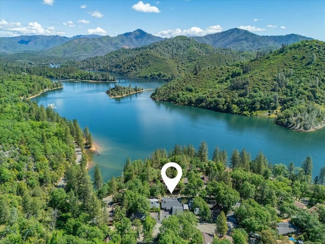 19817 Oak Knoll Dr, Lakehead, CA 96051 - drone / aerial view featuring a wooded view and a water and mountain view