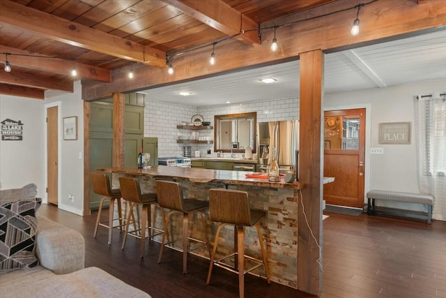 19817 Oak Knoll Dr, Lakehead, CA 96051 - bar with appliances with stainless steel finishes, beamed ceiling, and wood ceiling