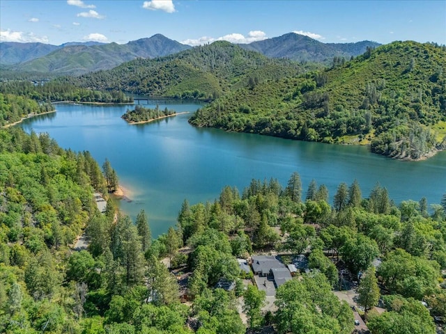 19817 Oak Knoll Dr, Lakehead, CA 96051 - birds eye view of property with a water and mountain view and a wooded view