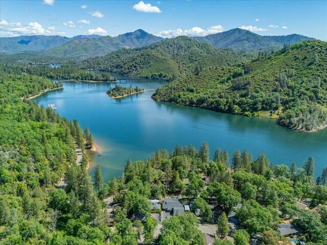 19817 Oak Knoll Dr, Lakehead, CA 96051 - birds eye view of property with a water and mountain view and a view of trees
