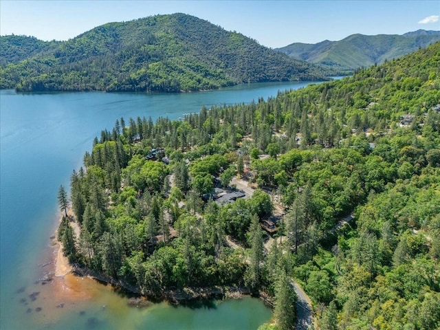 19817 Oak Knoll Dr, Lakehead, CA 96051 - drone / aerial view with a water and mountain view and a view of trees
