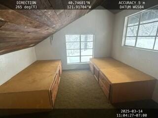 additional living space with lofted ceiling and carpet flooring