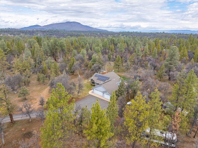 bird's eye view with a mountain view and a view of trees