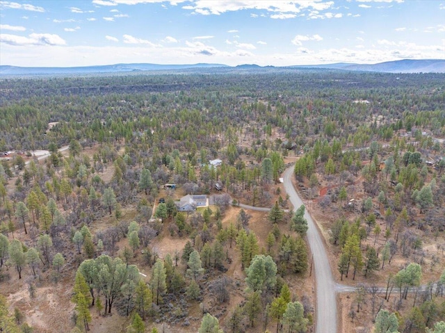 birds eye view of property with a mountain view and a view of trees