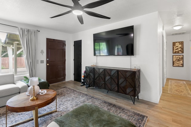 3150-3180 Franklin St, Anderson, CA 96007 - living room featuring ceiling fan, plenty of natural light, wood finished floors, and visible vents