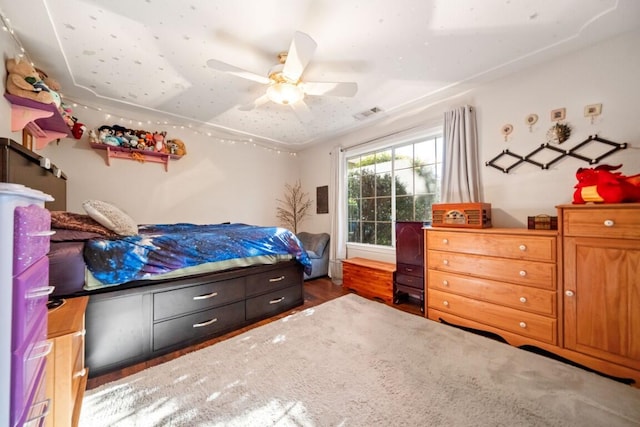 3301 Bridger Dr, Redding, CA 96002 - bedroom with ceiling fan and wood finished floors