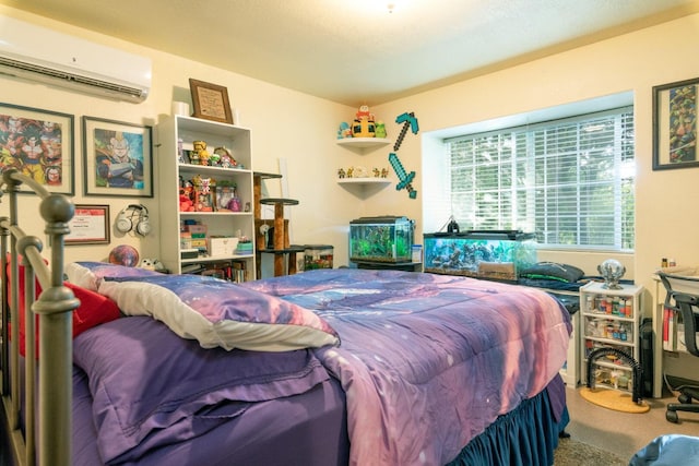bedroom featuring carpet and a wall mounted AC