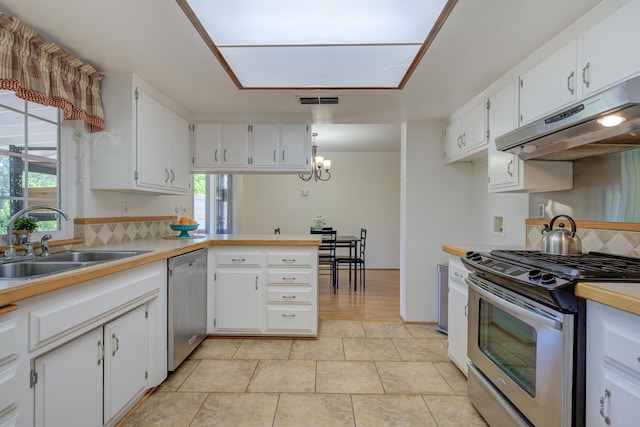 3140 Winding Way, Redding, CA 96003 - kitchen with a sink, stainless steel appliances, white cabinetry, and under cabinet range hood