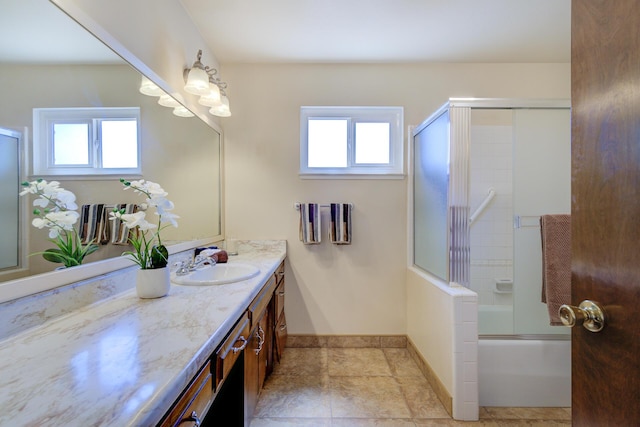 3140 Winding Way, Redding, CA 96003 - bathroom featuring shower / bath combination with glass door, baseboards, and vanity