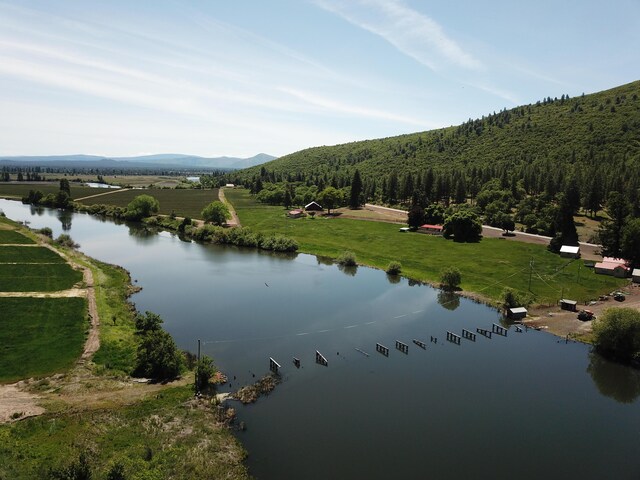 25653 Glenburn Rd, Fall River Mills, CA 96028 - water view with a heavily wooded area and a mountainous background
