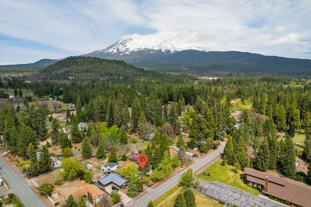 979 Lassen Ln, Mount Shasta, CA 96067 - drone / aerial view with a wooded view and a mountain view