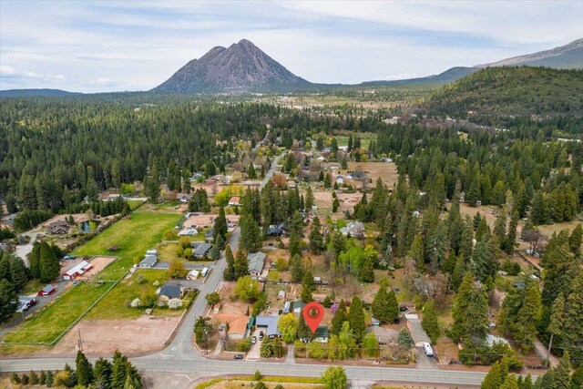 979 Lassen Ln, Mount Shasta, CA 96067 - bird's eye view featuring a wooded view and a mountain view