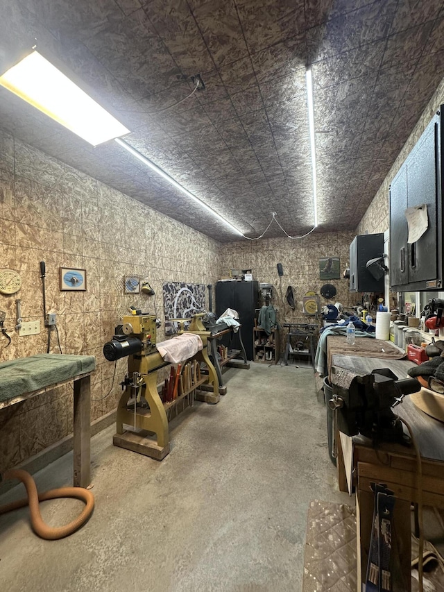 garage featuring a workshop area