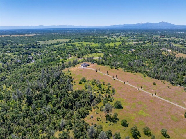 bird's eye view with a mountain view and a view of trees