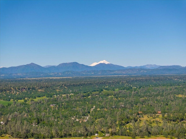 property view of mountains featuring a wooded view