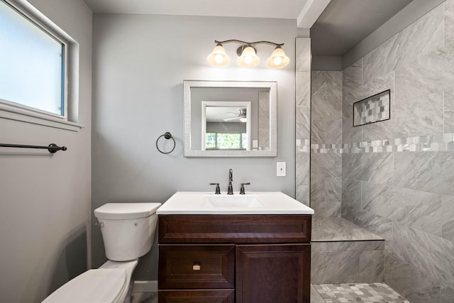 1530 Carmel Way, Red Bluff, CA 96080 - bathroom with plenty of natural light, toilet, vanity, and a tile shower