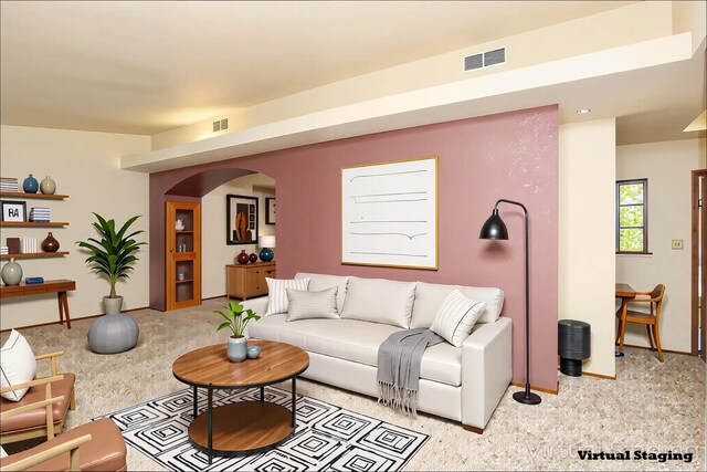 5663 Terra Linda Way, Redding, CA 96003 - living area featuring arched walkways, carpet, and baseboards