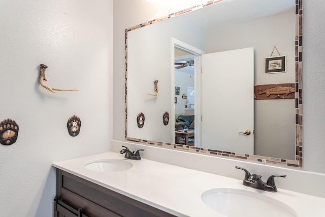 12637 Ivie Ln, Old Station, CA 96071 - full bathroom featuring double vanity and ceiling fan