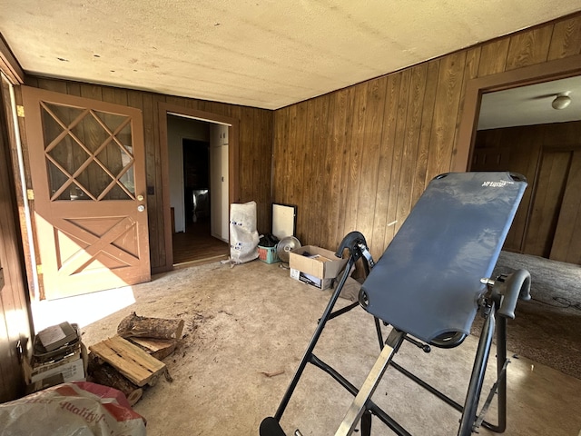 misc room with wood walls