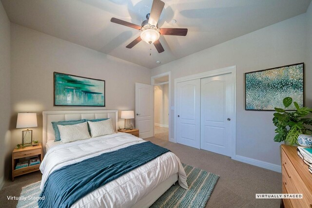 3641 Deuce Way, Redding, CA 96002 - carpeted bedroom featuring baseboards, a closet, and ceiling fan
