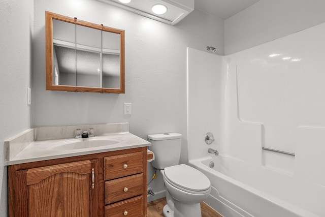 19017 Snowflake Ln, Redding, CA 96003 - bathroom with vanity, toilet, wood finished floors, and shower / bath combination