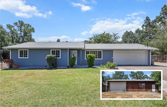 19017 Snowflake Ln, Redding, CA 96003 - ranch-style home with a garage, a front lawn, and asphalt driveway