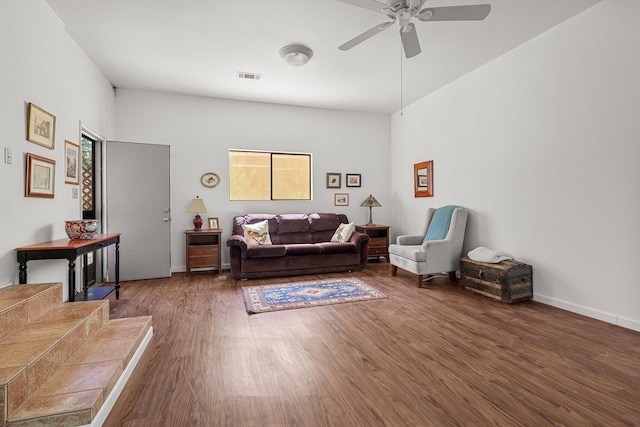 21030 Shangrila Dr, Red Bluff, CA 96080 - living area with ceiling fan and wood finished floors