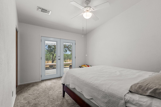 21030 Shangrila Dr, Red Bluff, CA 96080 - bedroom with access to outside, carpet flooring, french doors, a ceiling fan, and baseboards