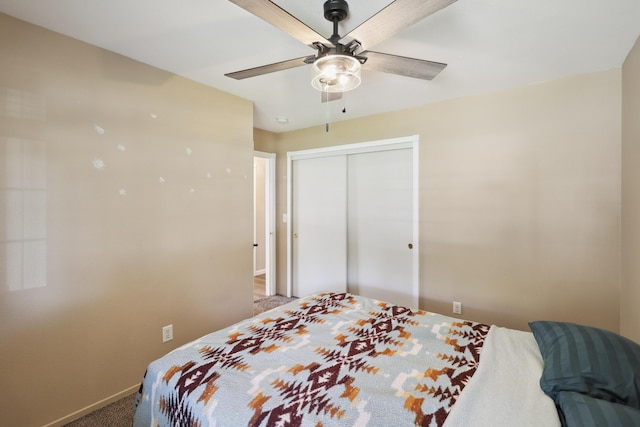 3268 Lyndsey Ln, Anderson, CA 96007 - bedroom featuring a closet, carpet floors, a ceiling fan, and baseboards