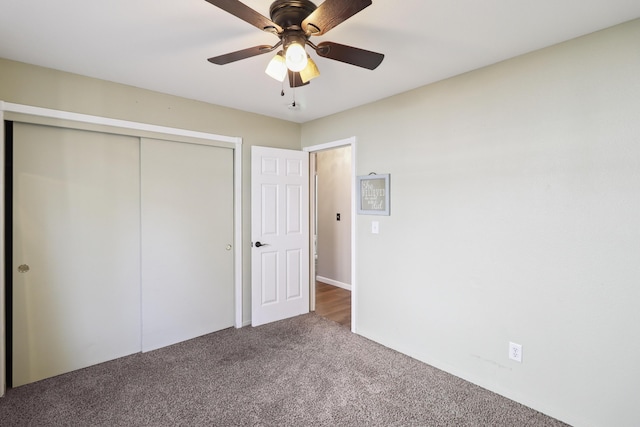 3268 Lyndsey Ln, Anderson, CA 96007 - unfurnished bedroom featuring carpet floors, a closet, and a ceiling fan