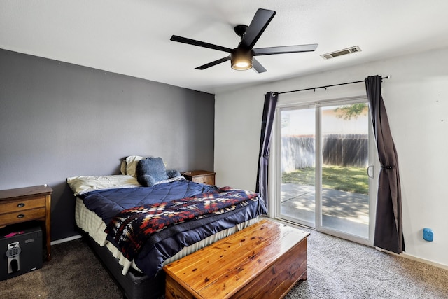 3268 Lyndsey Ln, Anderson, CA 96007 - bedroom featuring carpet floors, access to exterior, ceiling fan, and baseboards