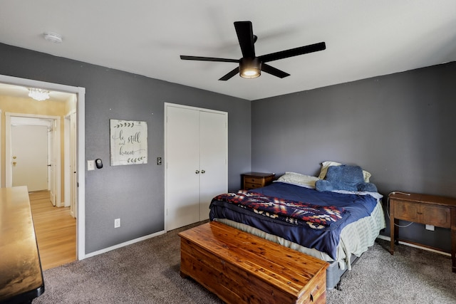 3268 Lyndsey Ln, Anderson, CA 96007 - carpeted bedroom with a closet, a ceiling fan, and baseboards