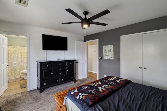 3268 Lyndsey Ln, Anderson, CA 96007 - bedroom with a closet, carpet flooring, ensuite bath, and a ceiling fan