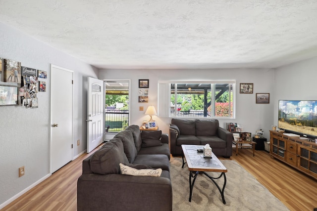 14851 Ravine Rd, Redding, CA 96003 - living area with light wood-type flooring, plenty of natural light, a textured ceiling, and baseboards