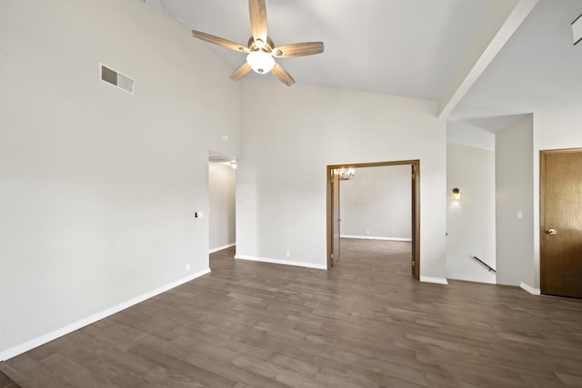 426 Ridgecrest Trl Unit 223, Redding, CA 96003 - unfurnished living room with a ceiling fan, wood finished floors, and high vaulted ceiling