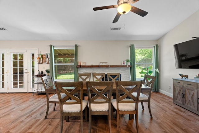 1946 Jeanae Ct, Redding, CA 96002 - dining area featuring wood finished floors, a ceiling fan, french doors, baseboards, and vaulted ceiling