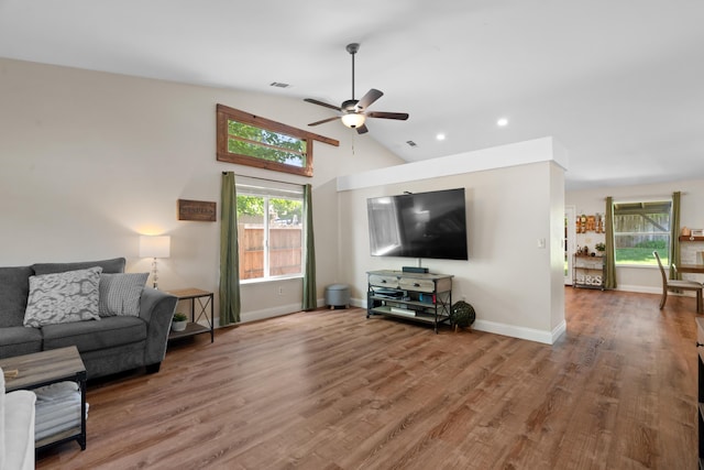 1946 Jeanae Ct, Redding, CA 96002 - living room with a ceiling fan, plenty of natural light, wood finished floors, baseboards, and recessed lighting