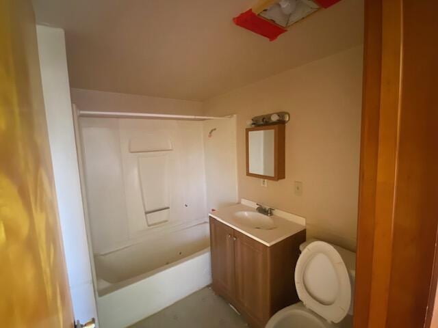 full bath featuring toilet, tub / shower combination, and vanity