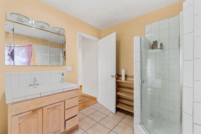 8686 Bell Springs Rd, Garberville, CA 95542 - full bath featuring vanity, a stall shower, and tile patterned flooring