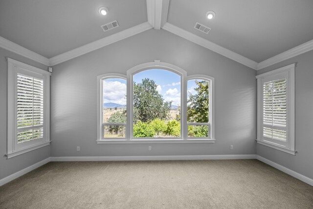 831 Santa Cruz Dr, Redding, CA 96003 - spare room with carpet, baseboards, crown molding, and lofted ceiling