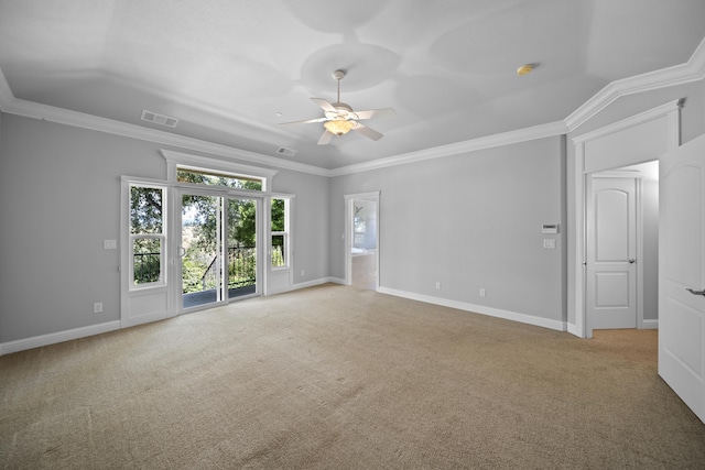 831 Santa Cruz Dr, Redding, CA 96003 - carpeted spare room featuring ornamental molding, ceiling fan, and baseboards