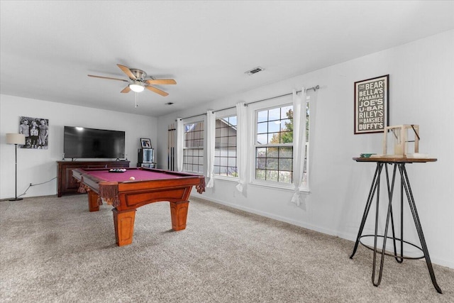 7597 Terra Linda Way, Redding, CA 96003 - rec room with carpet flooring, a ceiling fan, pool table, and baseboards