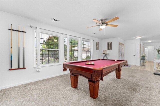 7597 Terra Linda Way, Redding, CA 96003 - game room with ceiling fan, light colored carpet, baseboards, and billiards