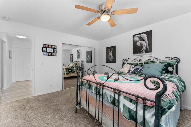 7597 Terra Linda Way, Redding, CA 96003 - bedroom featuring carpet flooring, baseboards, a closet, and a ceiling fan